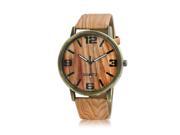 Bling Jewelry Alloy Backing Wooden Grain Style Leather Mens Watch