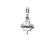 Bling Jewelry 925 Silver Black Enamel Canada Maple Leaf Dangle Bead Fits Pandora