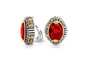 Bling Jewelry Bali Style Oval Red Simulated Ruby Crystal Two Tone Clip On Earrings Rhodium Plated