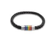 Bling Jewelry Unisex Black Leather Rainbow Gay Pride Bracelet 8.5in Steel
