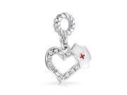 Bling Jewelry 925 Silver Crystal Nurse Hat Heart Dangle Charm Fits Pandora Bead