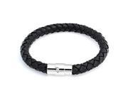 Bling Jewelry Black Braided 8mm Leather Cord Bracelet 8in Stainless Steel
