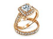 Bling Jewelry Rose Gold Plated 925 Silver Princess CZ Engagement Ring Set