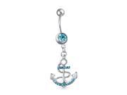 Bling Jewelry Blue Crystal Nautical Anchor Dangle Belly Ring 316L Steel