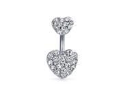 Bling Jewelry Crystal Double Heart Stainless Steel Belly Ring Body Jewelry