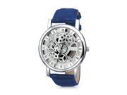 Bling Jewelry Glass Backing Alloy Blue Skeleton Mens Leather Watch