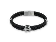 Bling Jewelry Black Braided Leather Stainless Steel Fleur de Lis Bracelet