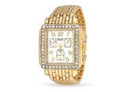 Bling Jewelry Gold Plated Metal Band Crystal Art Deco Style Chronograph Watch