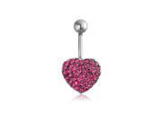 Bling Jewelry 14G Pave Pink Crystal Heart Belly Button Ring 316L Steel