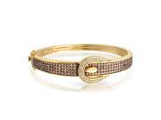 Bling Jewelry Gold Plated Coffee CZ Belt Buckle Bangle Bracelet