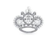Bling Jewelry White Pearl Rhodium Crystal Princess Crown Pin Brooch