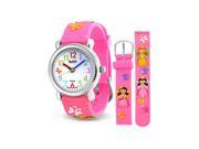 Bling Jewelry Pink Girl Princess Butterfly Kids Watch Stainless Steel Back