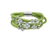 Bling Jewelry Green Lucky Four Leaf Clover Braided Leather Bracelet Steel