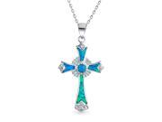 Bling Jewelry 925 Silver Synthetic Blue Opal CZ Cross Necklace 18in