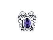 Bling Jewelry Oval Simulated Amethyst CZ Bezel Butterfly Bead Animal Fits Pandora 925 Silver