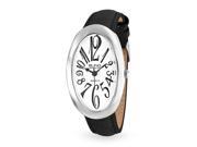 Bling Jewelry Oval Womens Synthetic Leather Steel Back Watch Silver Plated