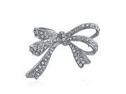 Bling Jewelry Tone Clear CZ Pave Ribbon Bow Brooch Pin Silver Plated