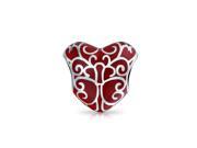 Bling Jewelry 925 Silver Red Enamel Filigree Heart Bead Charm Fits Pandora