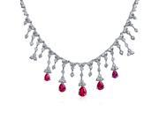Bling Jewelry Simulated Ruby Vintage Style Flower Necklace Rhodium Plated