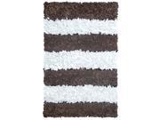Manam Brown and White Stripe Shag Rug 3 x 5