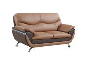 Two tone Light Brown Dark Brown Bonded Leather Loveseat