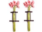 Wall Mount Cylinder Glass Vases with Rustic Rings Metal Stand Set of 2