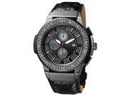 JBW Men s Black Ion Plated Steel Diamond Leather Watch