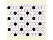 SomerTile 10.25x11.75 in Victorian Hex 1 in White Black Dot Porcelain Mosaic Tile Pack of 10