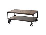 Holly Industrial Cocktail Cart Table with Natural Wood Top