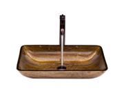 VIGO Rectangular Amber Sunset Glass Vessel Sink and Faucet Set in Oil Rubbed Bronze