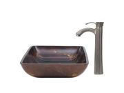 VIGO Rectangular Brown Gold Fusion Glass Vessel Sink and Otis Faucet Set