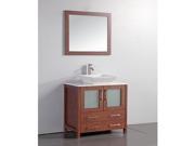 White Artificial Stone Top 36 inch Vessel Sink Cherry Bathroom Vanity and Matching Framed Mirror