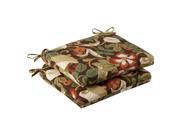 Pillow Perfect Outdoor Brown Green Tropical Squared Seat Cushions Set of 2