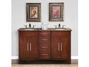 Silkroad Exclusive Double Sink 58 inch Granite Top Vanity Cabinet