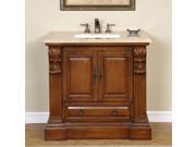 Silkroad Exclusive Travertine Stone Top Bathroom Single Vanity Lavatory Sink Cabinet 38.5 inch