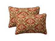 Pillow Perfect Decorative Red Tan Damask Outdoor Toss Pillows Set of 2