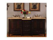 Silkroad Exclusive 72 inch Stone Counter Top Bathroom Vanity Lavatory Double Sink LED Cabinet
