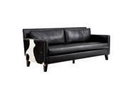 Dallas Sofa Black Leather Real Cowhide Side Panels