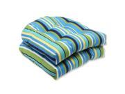 Pillow Perfect Outdoor Topanga Stripe Lagoon Wicker Seat Cushion Set of 2