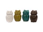 Four Assorted Color White Olive Cyan and Brown Ceramic Owls