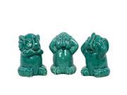 Aquamarine Ceramic Elephant No Evil Set of 3