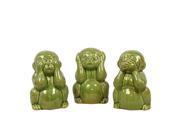 Yellow Green Ceramic Monkey No Evil Set of 3