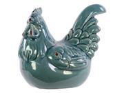 Craquelure Distressed Gloss Turquoise Ceramic Crouching Rooster