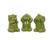 Yellow Green Ceramic Elephant No Evil Set of 3