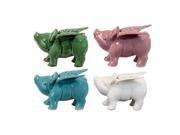 Green Pink Orange White Ceramic Winged Pigs Set of 4 Assorted Color Gloss