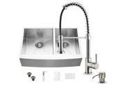 Vigo All in One 33 inch Farmhouse Stainless Steel Double Bowl Kitchen Sink and Faucet Set