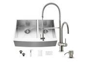 Vigo All in one 33 inch Farmhouse Stainless Steel Double Bowl Kitchen Sink and Faucet Set