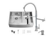 VIGO All in One 36 inch Farmhouse Stainless Steel Double Bowl Kitchen Sink Chrome Faucet Set