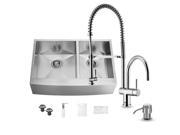 VIGO Stainless Steel All in One Farmhouse Double Bowl Kitchen Sink and Chrome Faucet Set