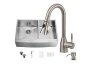 Vigo All in One Stainless Steel 36 inch Farmhouse Double Bowl Kitchen Sink and Faucet Set